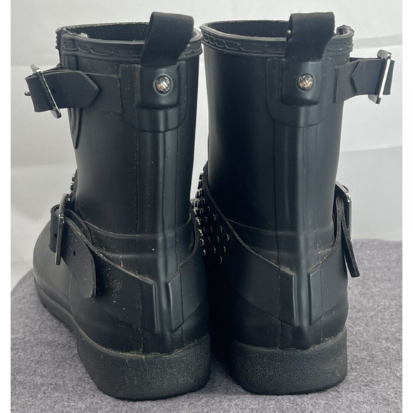Hunter Refined Black Studded Biker Boot Womens 9 Rubber Rain Pull On Waterproof - Picture 5 of 10